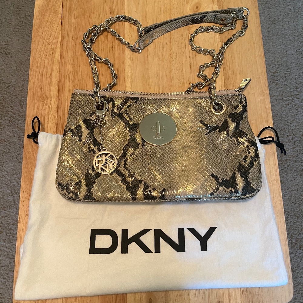DKNY Metallic Snakeprint Shoulder or Crossbody Purse w/dustbag
